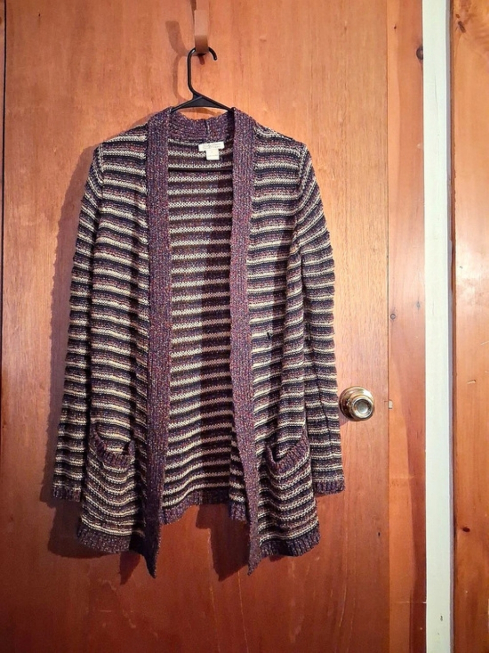 Lucky Brand Striped Open Front Cardigan Purple And Tan